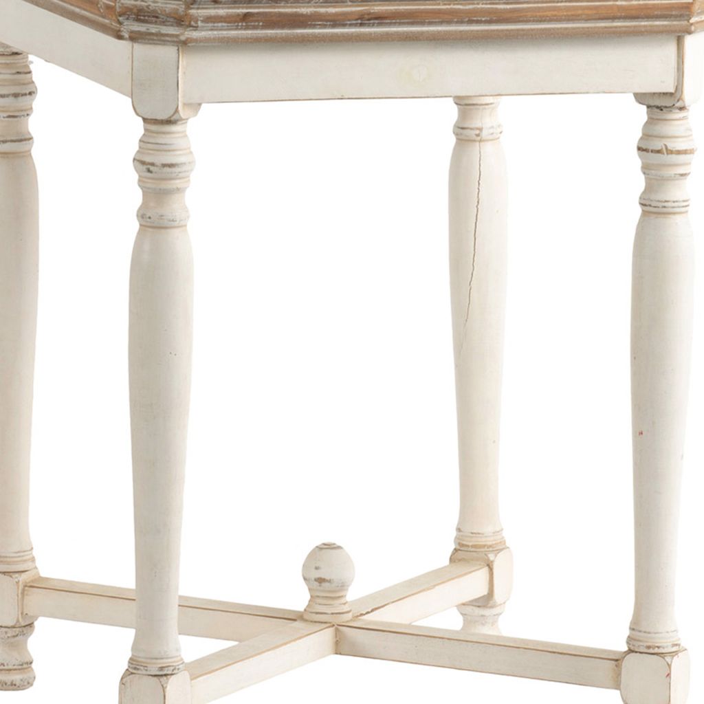 Square Shaped Wooden Side Table With Cross Base, Brown & Gray - View 4