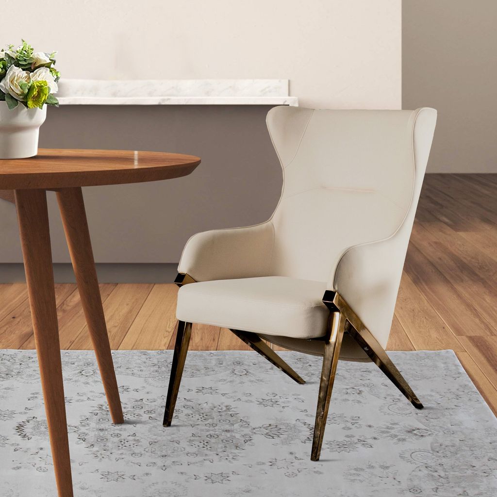 Arlo 33 Inch Accent Chair, Contoured Wingback, Beige Vegan Leather - View 7