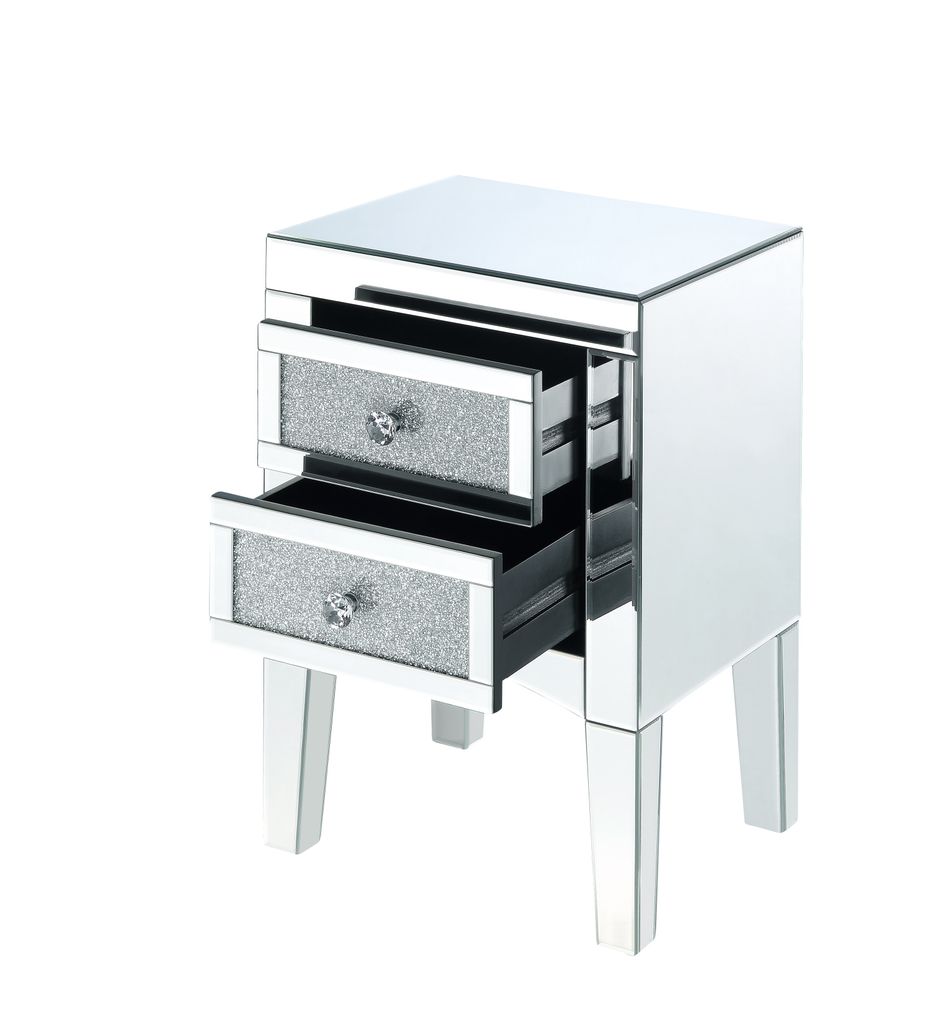 Wooden Night Table with 2 Spacious Drawers and Tapered Legs, Silver - View 3