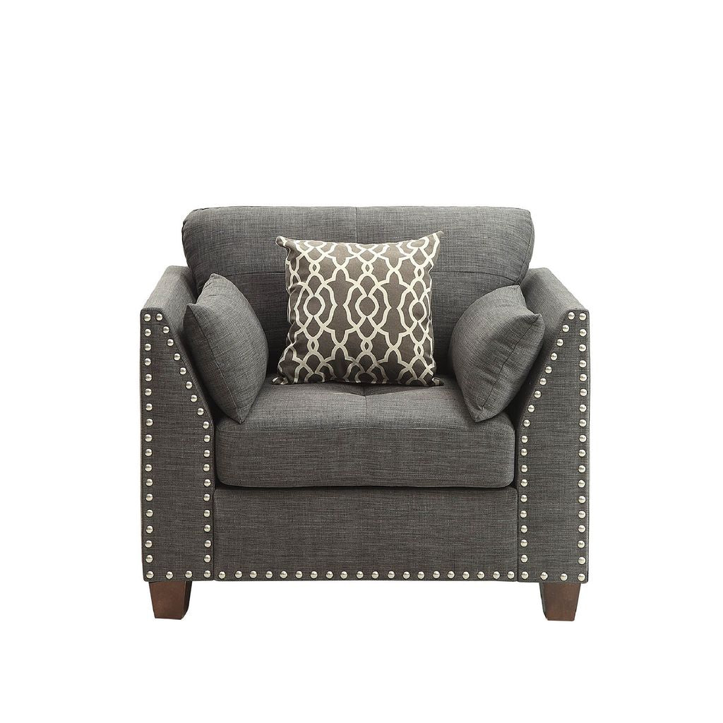 34 Inch Wide Nailhead Fabric Upholstered Accent Chair, Gray - View 3