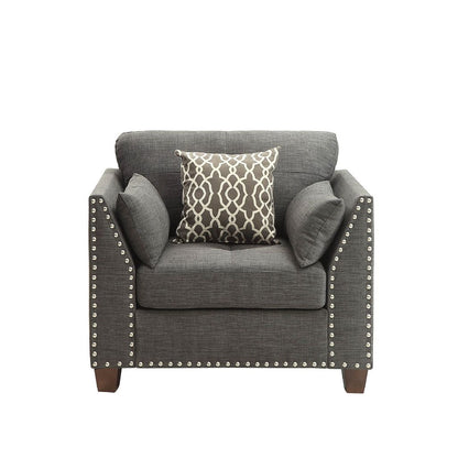 34 Inch Wide Nailhead Fabric Upholstered Accent Chair, Gray - View 3