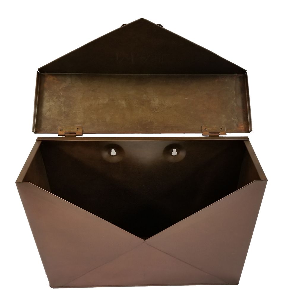 Envelope Shaped Wall Mount Metal Mail Box, Copper - View 2