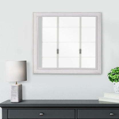 42 Inch Wall Mirror, Molded Sleek Wood Frame, White - View 7