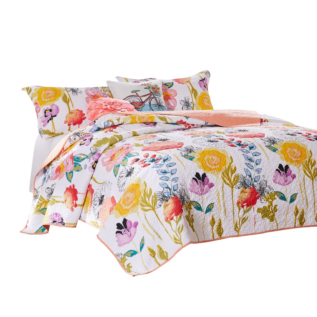 Mavi 5 Piece Reversible King Quilt Set, Spring Floral Print, Multicolor - View 2