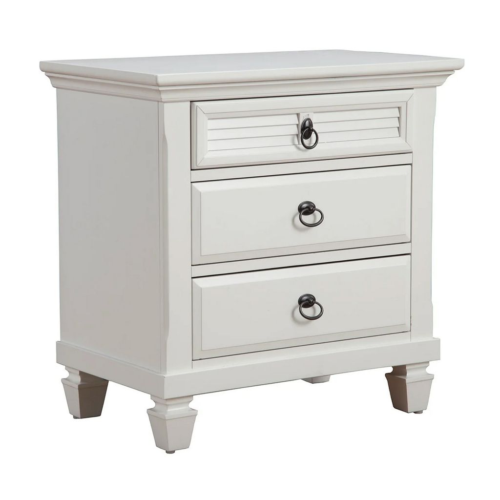 Pine Wood 3 Drawer Nightstand in White - View 7