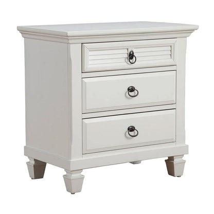 Pine Wood 3 Drawer Nightstand in White - View 7