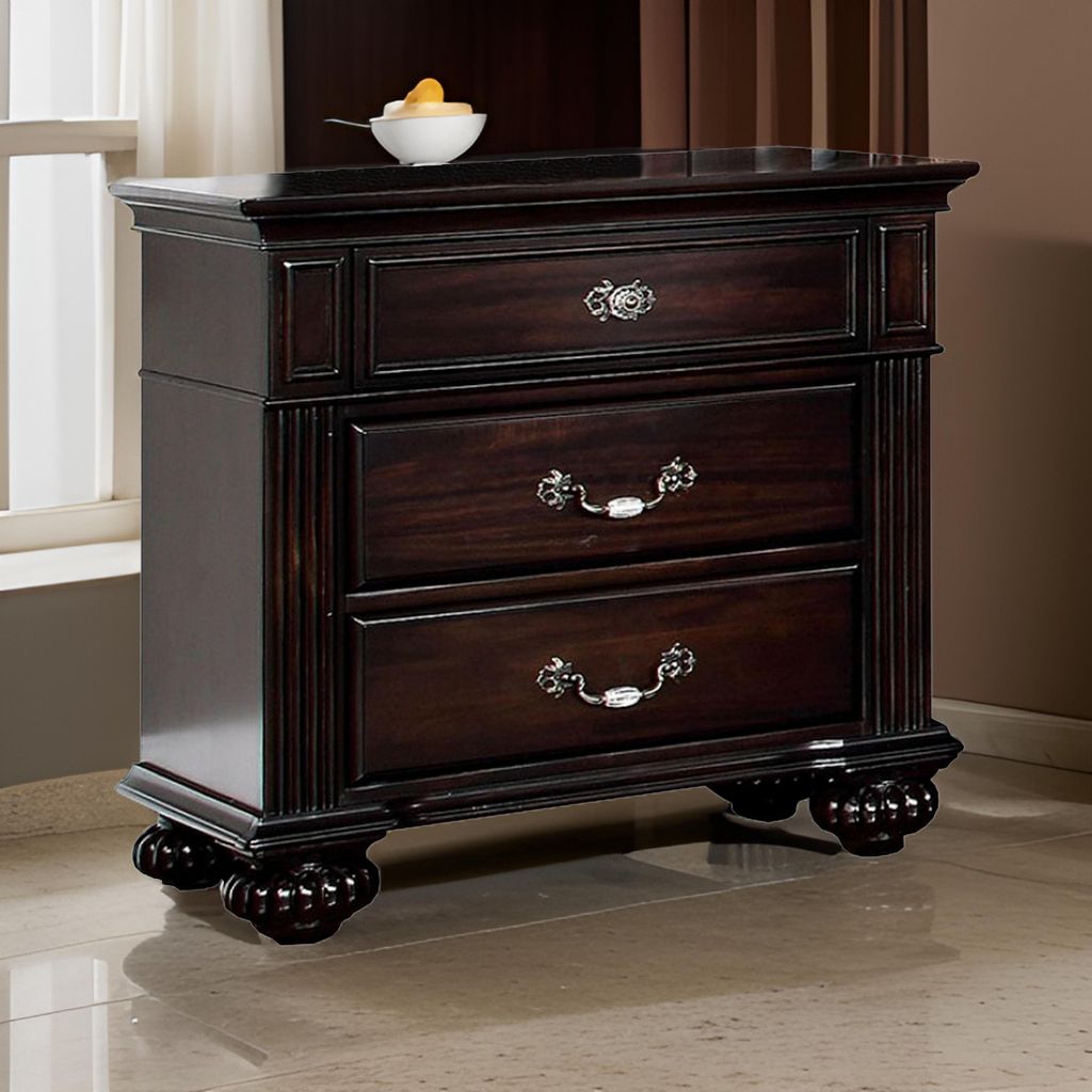 Syracuse Traditional Style Beautiful Nightstand, Dark Walnut - View 7