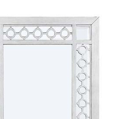 40 Inch Ornate Wood Mirror, Portrait, Round Cut Out Design, White - View 4