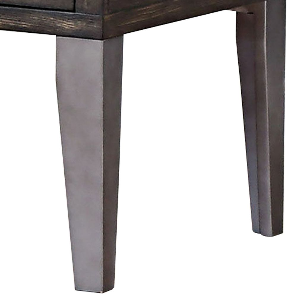 1 Drawer Wooden End Table with Metal Angled Legs, Brown - View 2