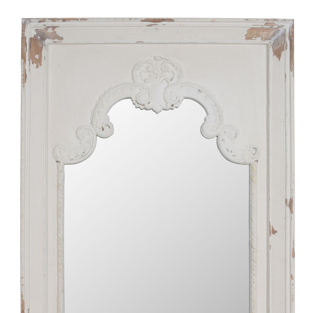 Wooden Rectangle Wall Mirror with Chipped Edges and Hook, White - View 2