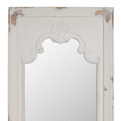 Wooden Rectangle Wall Mirror with Chipped Edges and Hook, White - View 2