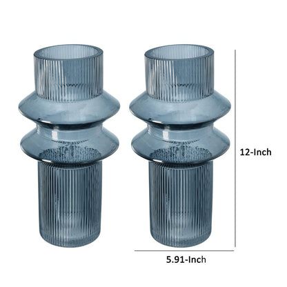 Rae Set of 2 Glass Vases, Tall Round Cylinders, Smokey Blue, Clear Finish - View 6