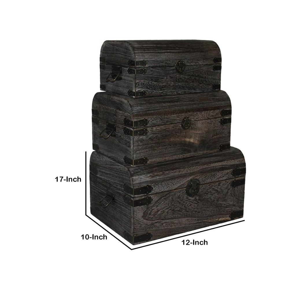 Wooden Lift Top Storage Box with Grain Details, Set of 3, Gray - View 6