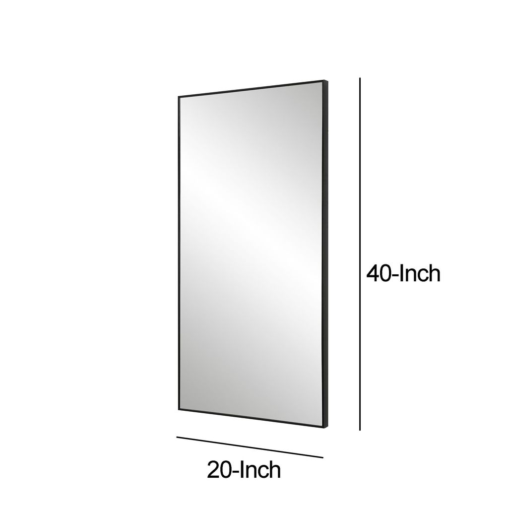 40 Inch Wood Wall Mirror, Rectangular Thin Frame, Black - View 5