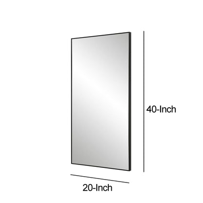 40 Inch Wood Wall Mirror, Rectangular Thin Frame, Black - View 5