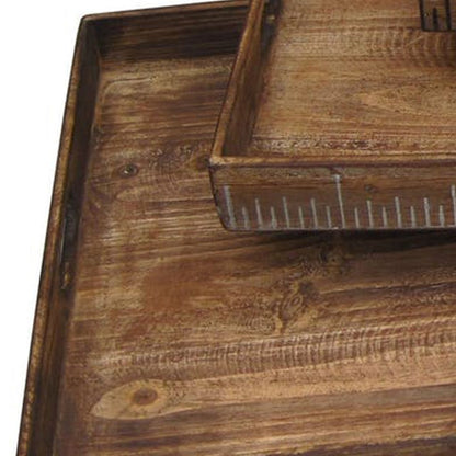 Wooden Tray with Grain Details and Cut Out Handles, Set of 3, Brown - View 3