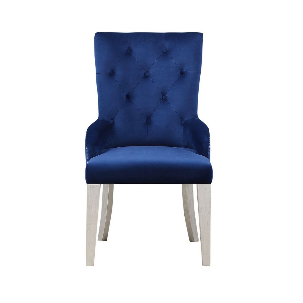 Side Chair with Button Tufted Back and Tapered Legs, Blue - View 3