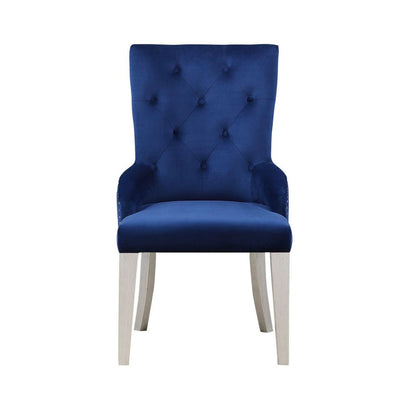 Side Chair with Button Tufted Back and Tapered Legs, Blue - View 3