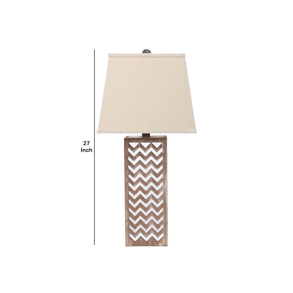 Table Lamp Set of 2 with Chevron Pattern and Mirror Inlay,Brown and Silver - View 5