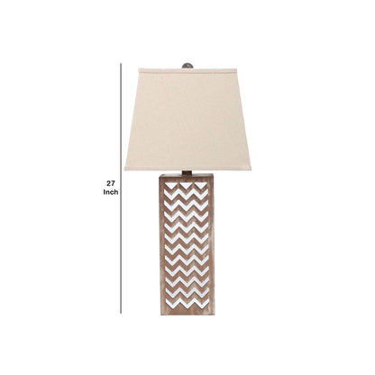 Table Lamp Set of 2 with Chevron Pattern and Mirror Inlay,Brown and Silver - View 5