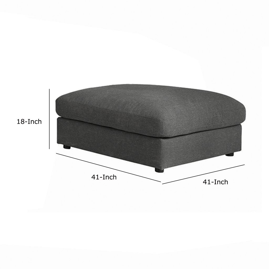 Fabric Upholstered Wooden Ottoman with Loose Cushion Seat and Small Feet, Dark Gray - View 6