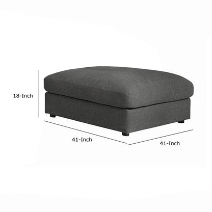 Fabric Upholstered Wooden Ottoman with Loose Cushion Seat and Small Feet, Dark Gray - View 6