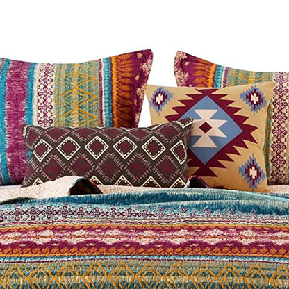 Tribal Print King Quilt Set with Decorative Pillows, Multicolor - View 5