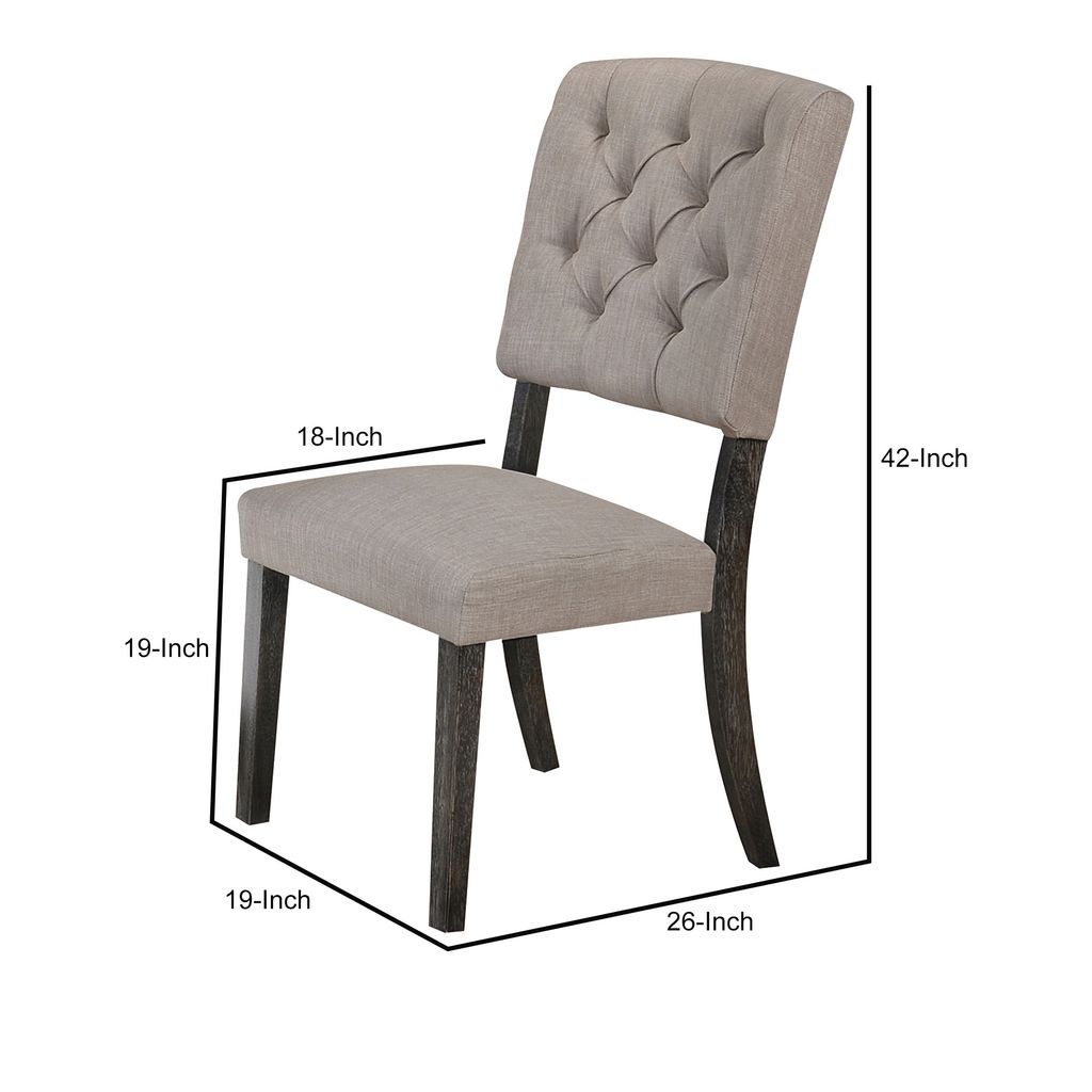 Wooden Side chair with Tufted Back, Set of 2, Brown and Gray - View 5
