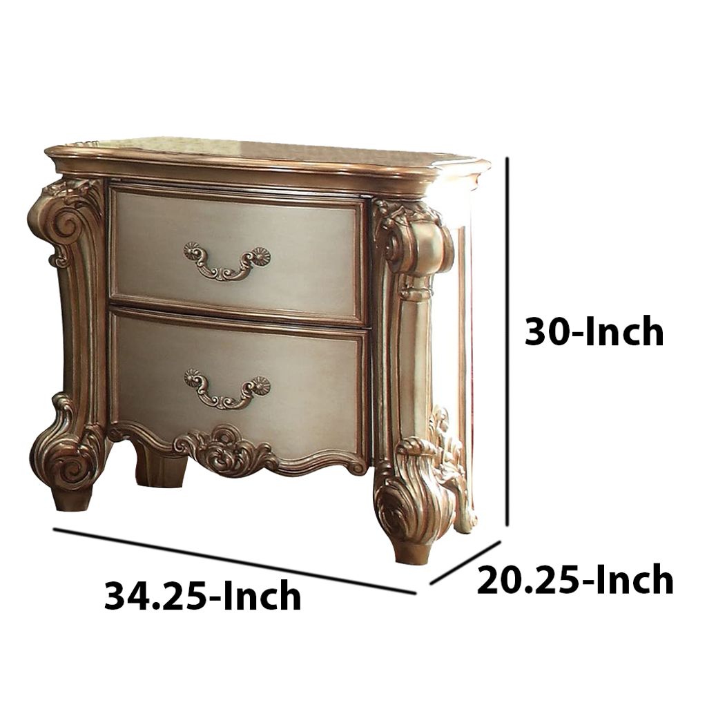 Wooden Nightstand with Two Drawers, Gold And Bone White - View 6