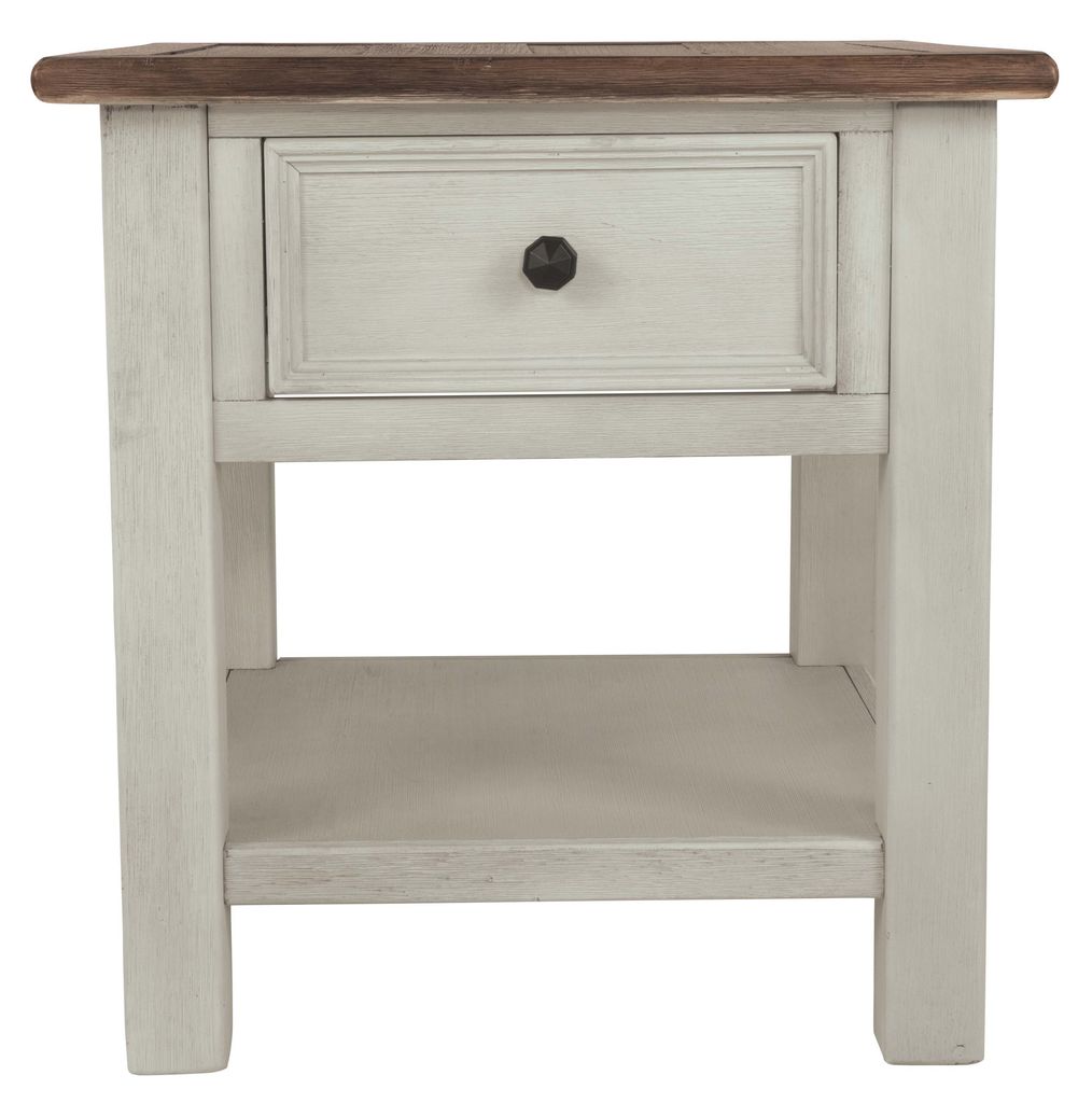 Chair Side End Table with 1 Cabinet and Pull Out Tray, White and Brown - View 2