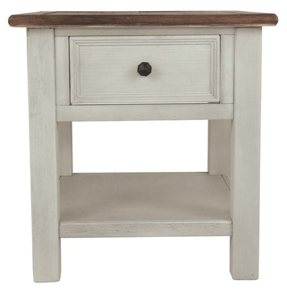 Chair Side End Table with 1 Cabinet and Pull Out Tray, White and Brown - View 2