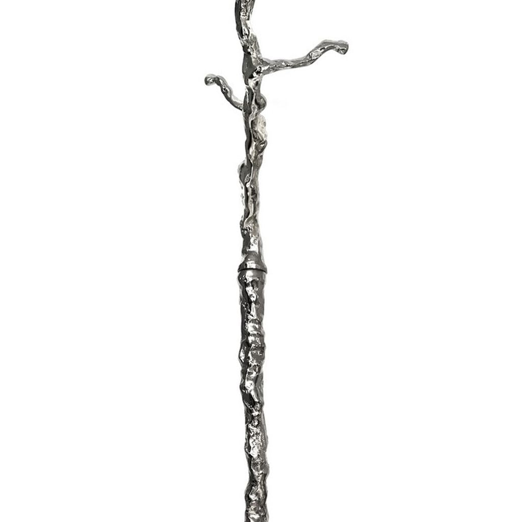 71 Inch Modern Aluminum Coat Stand, Branch Accent, Perched Bird, Silver - View 3