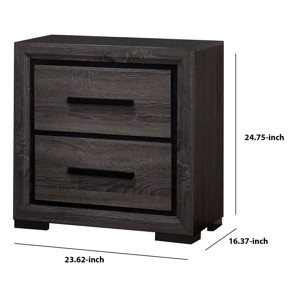Wooden Nightstand with 2 Drawers and Finger Pull Handle,Gray and Black - View 5