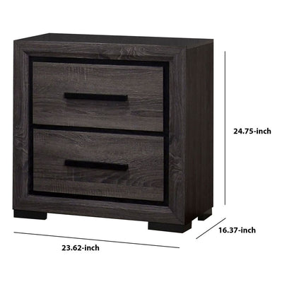 Wooden Nightstand with 2 Drawers and Finger Pull Handle,Gray and Black - View 5