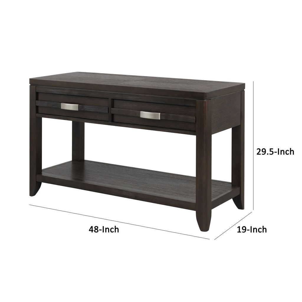 Joni 48 Inch Side Console Table, Acacia Wood, 2 Drawer, 1 Shelf, Espresso - View 5