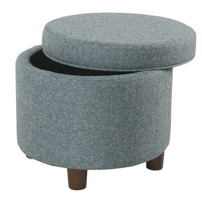 Fabric Upholstered Round Wooden Ottoman with Lift Off Lid Storage, Teal Blue - View 4