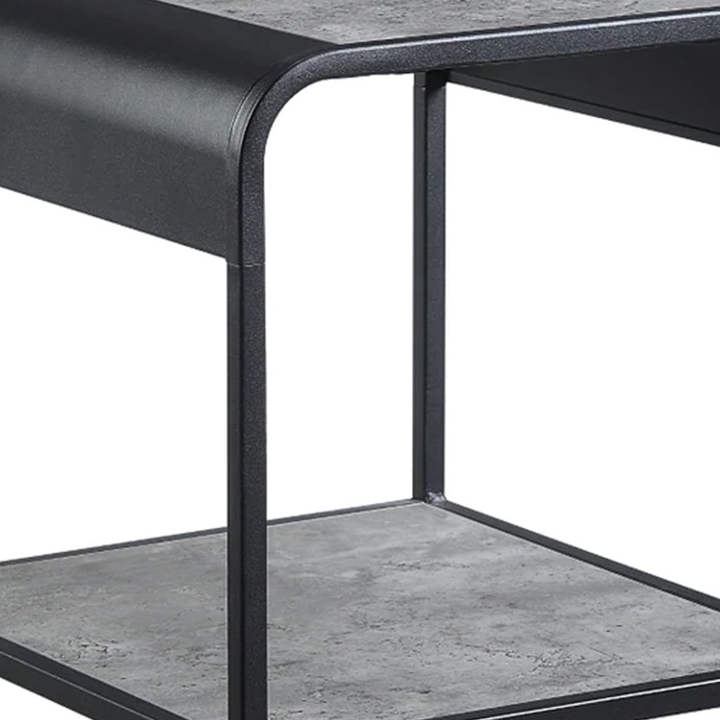 Ish 21 Inch Modern End Table with Open Shelves, Wood, Gray, Black - View 4