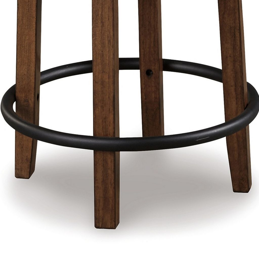 Zane 25 Inch Swivel Counter Height Stool, Round Cushioned Seat, Brown Wood - View 4