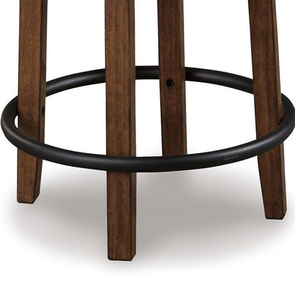 Zane 25 Inch Swivel Counter Height Stool, Round Cushioned Seat, Brown Wood - View 4