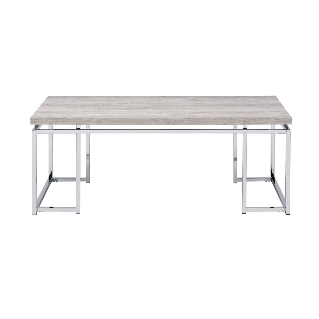 Coffee Table with Rectangular Tabletop and Metal Legs, Silver and Brown - View 3
