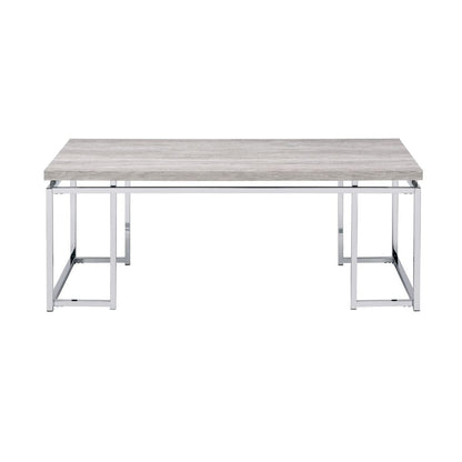 Coffee Table with Rectangular Tabletop and Metal Legs, Silver and Brown - View 3