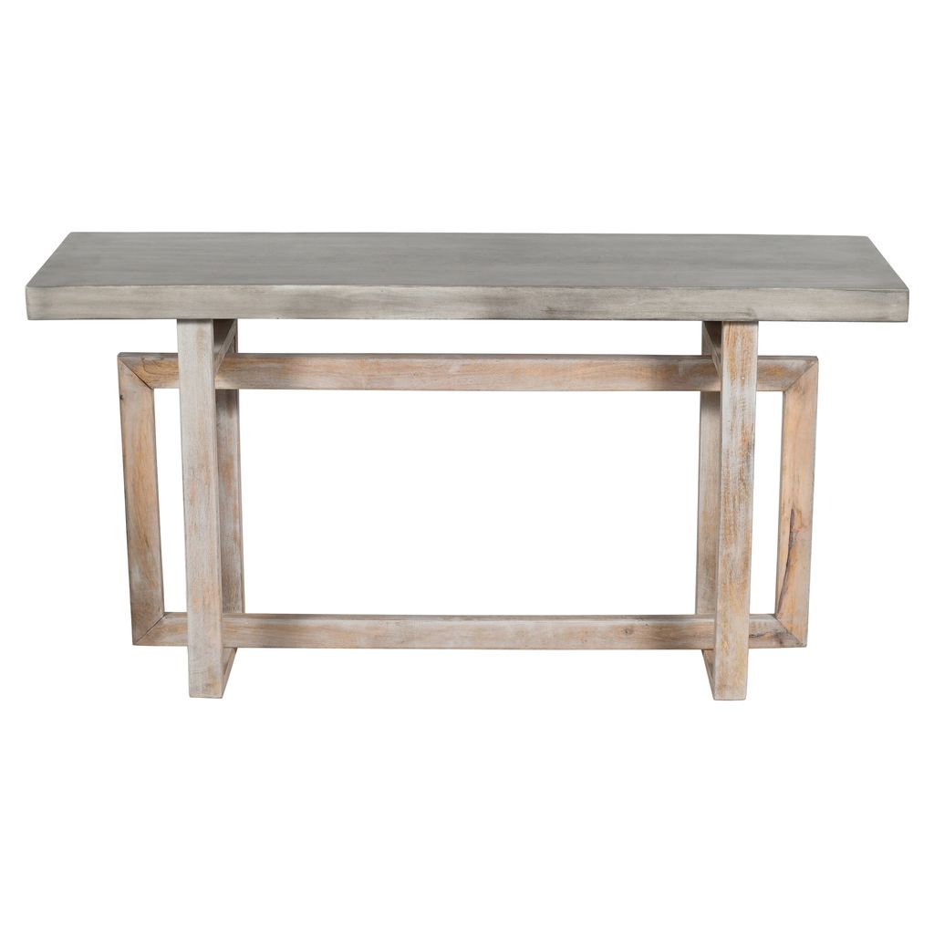 59 Inch Artisan Sideboard Console Table with Geometric Interlocked Base, Distressed Matte Gray - View 2