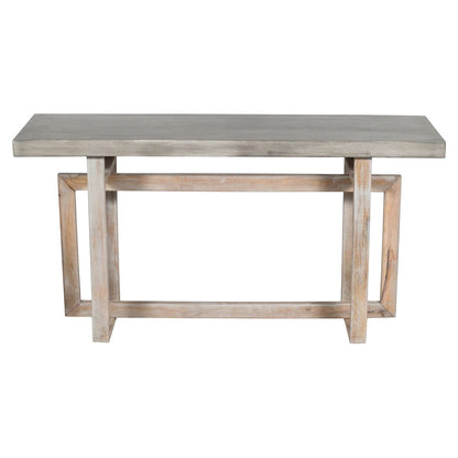 59 Inch Artisan Sideboard Console Table with Geometric Interlocked Base, Distressed Matte Gray - View 2