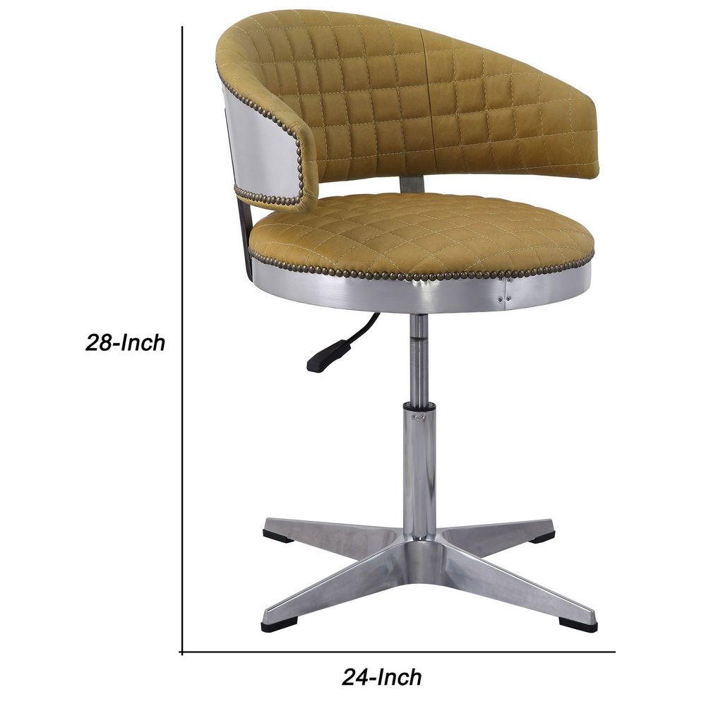 Swivel Leatherette Chair with Curved Back and Metal Star Base, Yellow - View 5