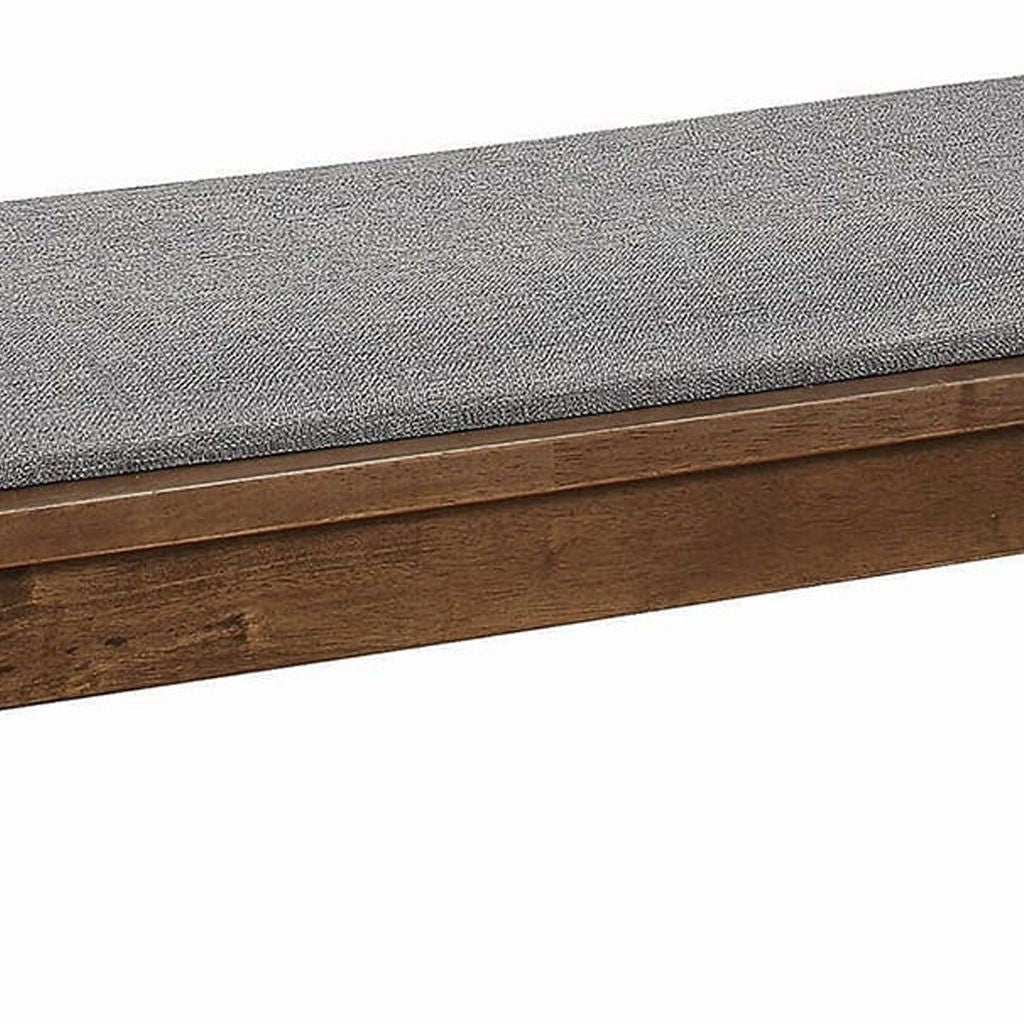 Fabric Upholstered Wooden Bench with Chamfered Legs, Gray and Brown - View 4