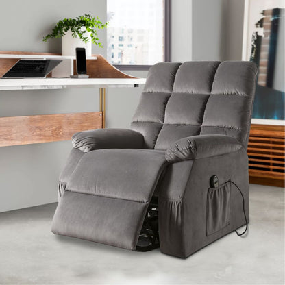 Contemporary Velvet and Metal Recliner with Power Lift, Gray - View 7