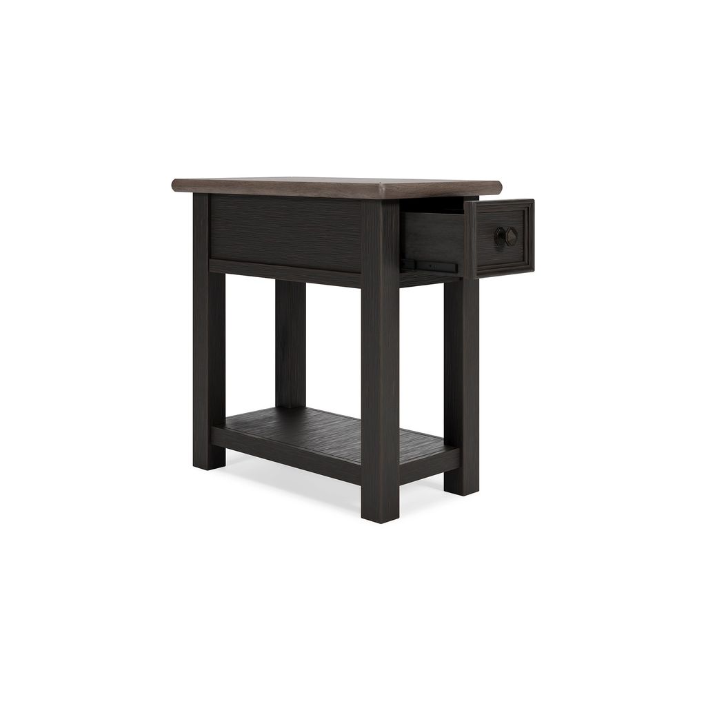 24 Inch Side End Table, Black Wood Base, Power Socket and USB Chargers - View 3