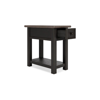 24 Inch Side End Table, Black Wood Base, Power Socket and USB Chargers - View 3
