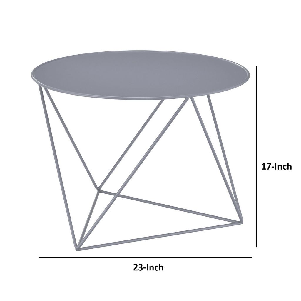 Accent Table with Open Geometric Base and Round Top, Gray - View 6