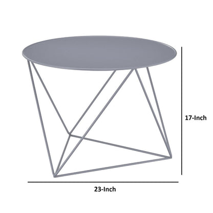 Accent Table with Open Geometric Base and Round Top, Gray - View 6